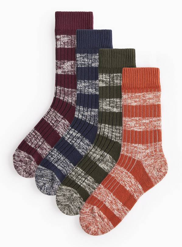 Navy, Green, Red & Burnt Orange Boot Socks 4-Pack 6-8.5